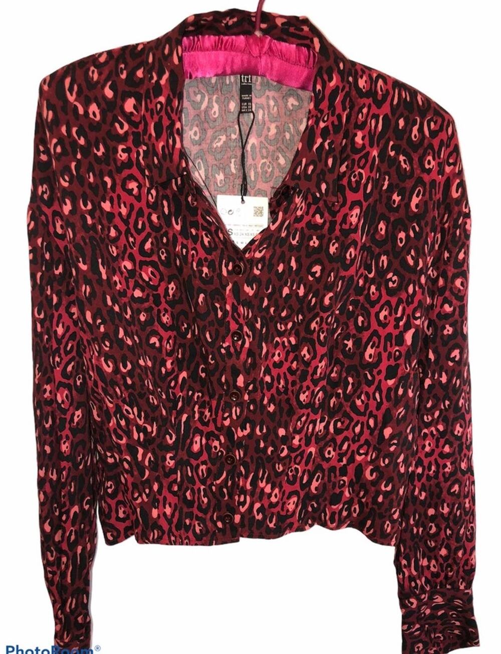 Zara TRF Leopard Button Up Crop Top Shirt XS NEW